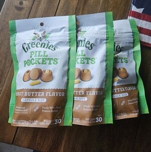 3 Packs of NEW Greenies Pill Pockets Peanut Butter Flavor for Dogs..